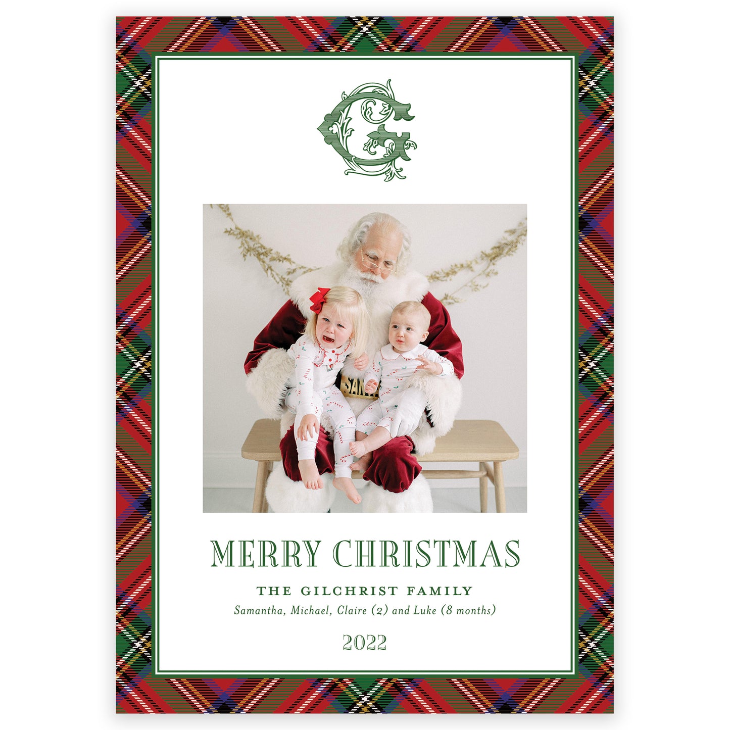 christmas tartan portrait holiday card