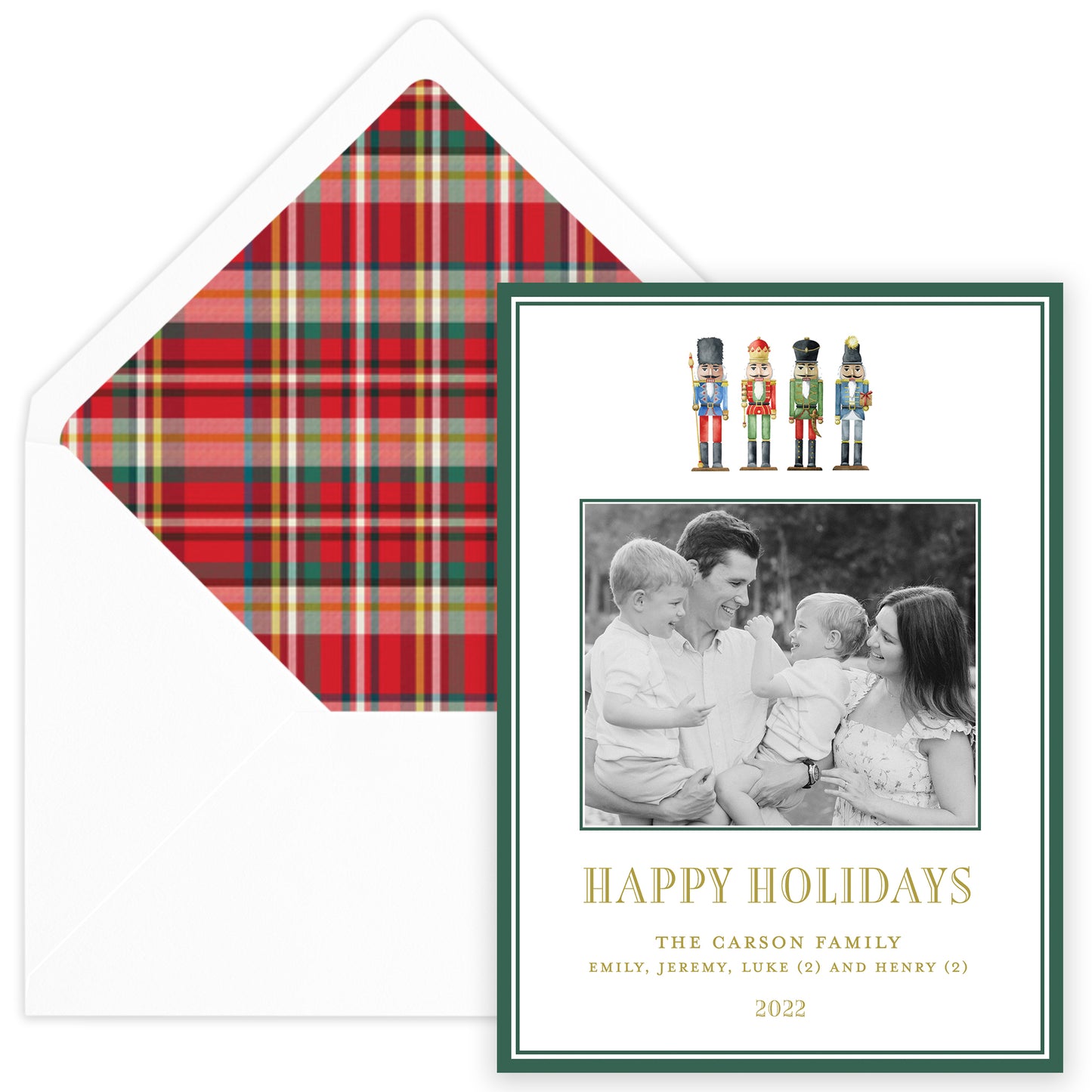 nutcracker green border portrait holiday card