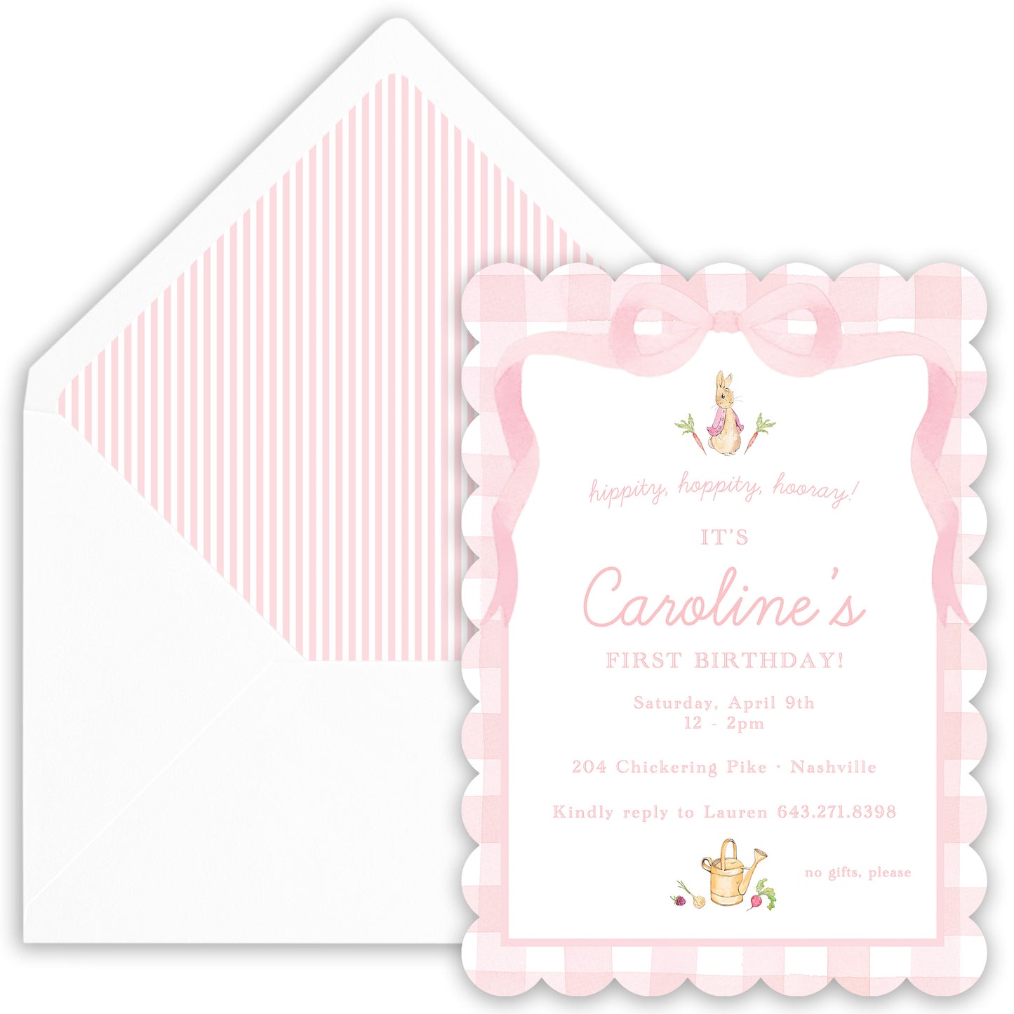 pink peter rabbit birthday invitation