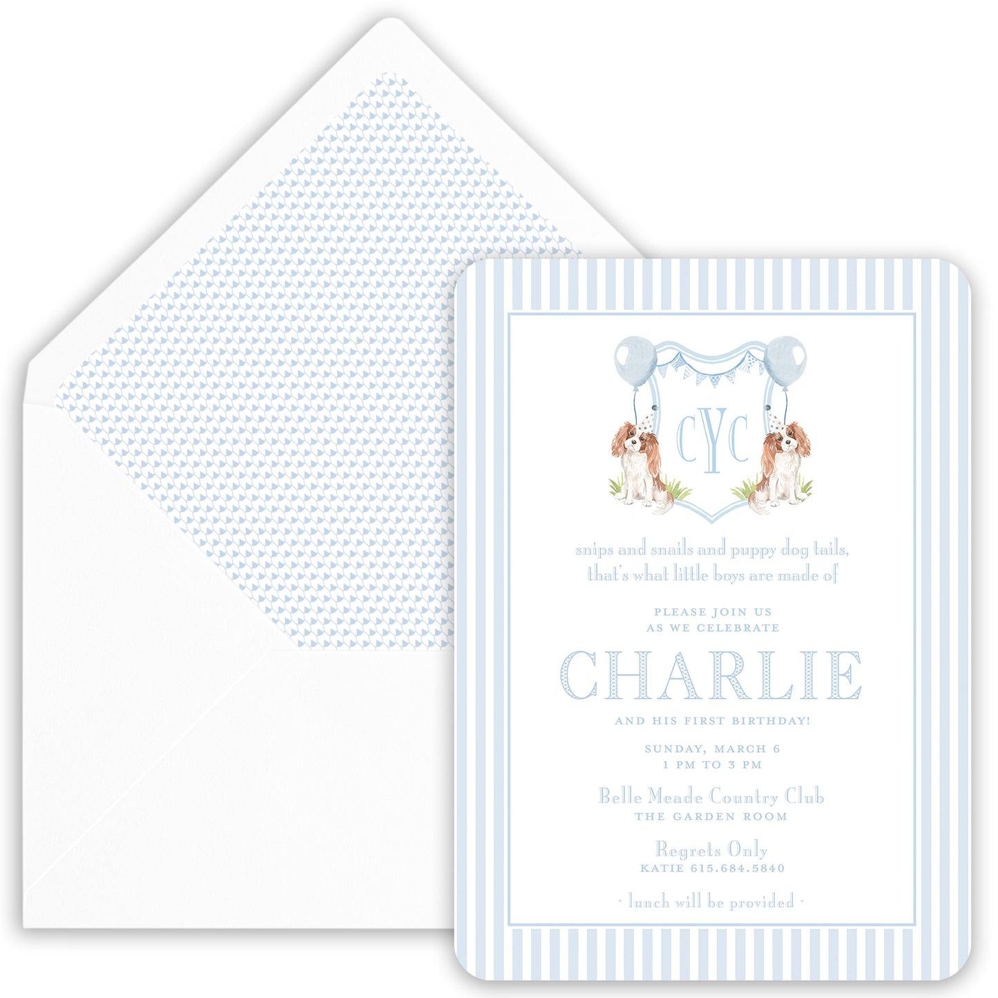 snips & snails cavalier king charles invitation