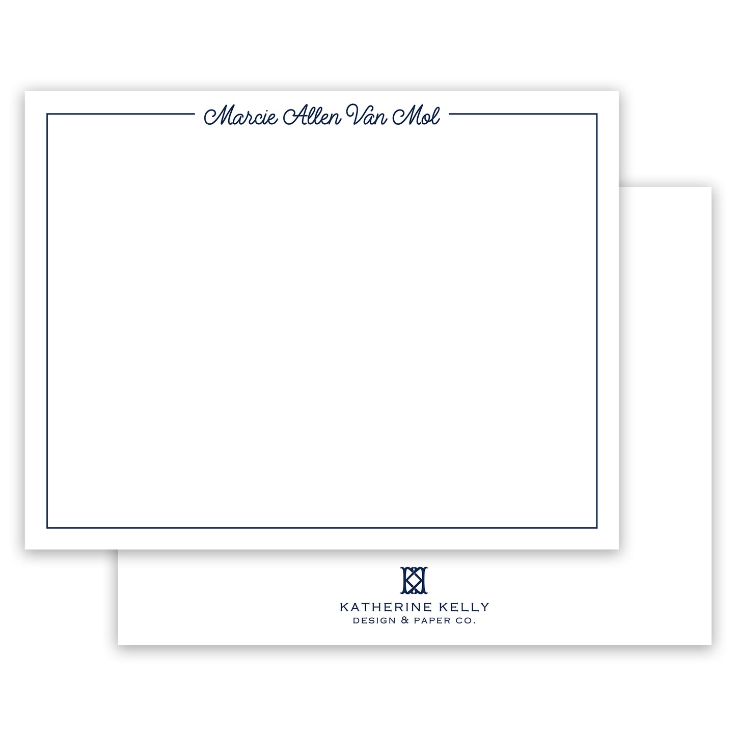 classic scipt navy notecard