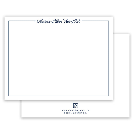 classic scipt navy notecard