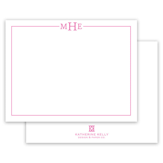 classic pink monogram notecard