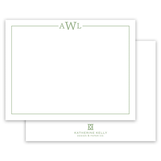 classic sage monogram notecard