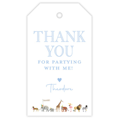 blue party animal party favor tag
