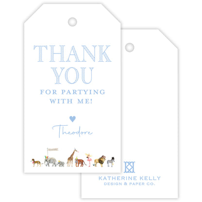 blue party animal party favor tag