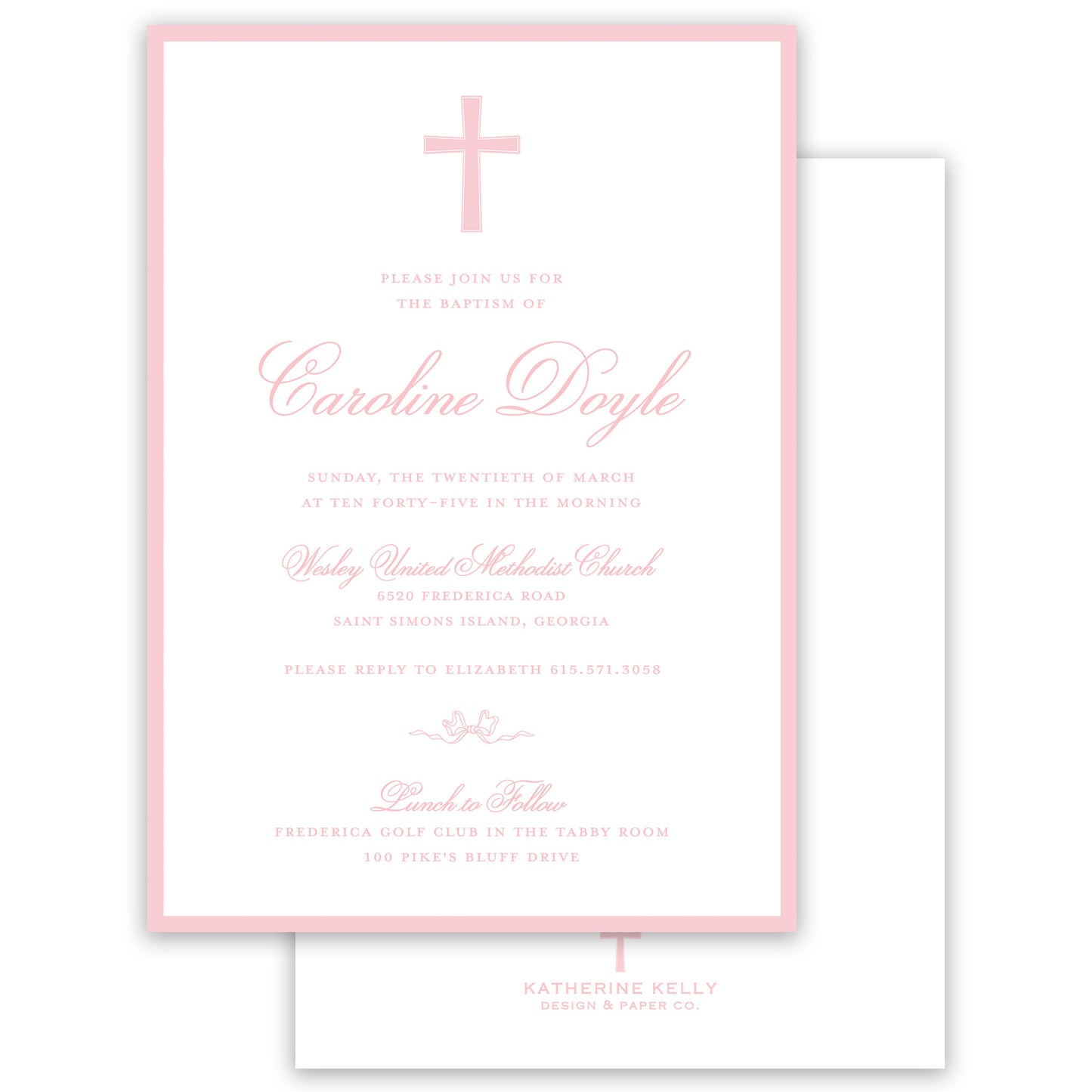 pink baptism invitation