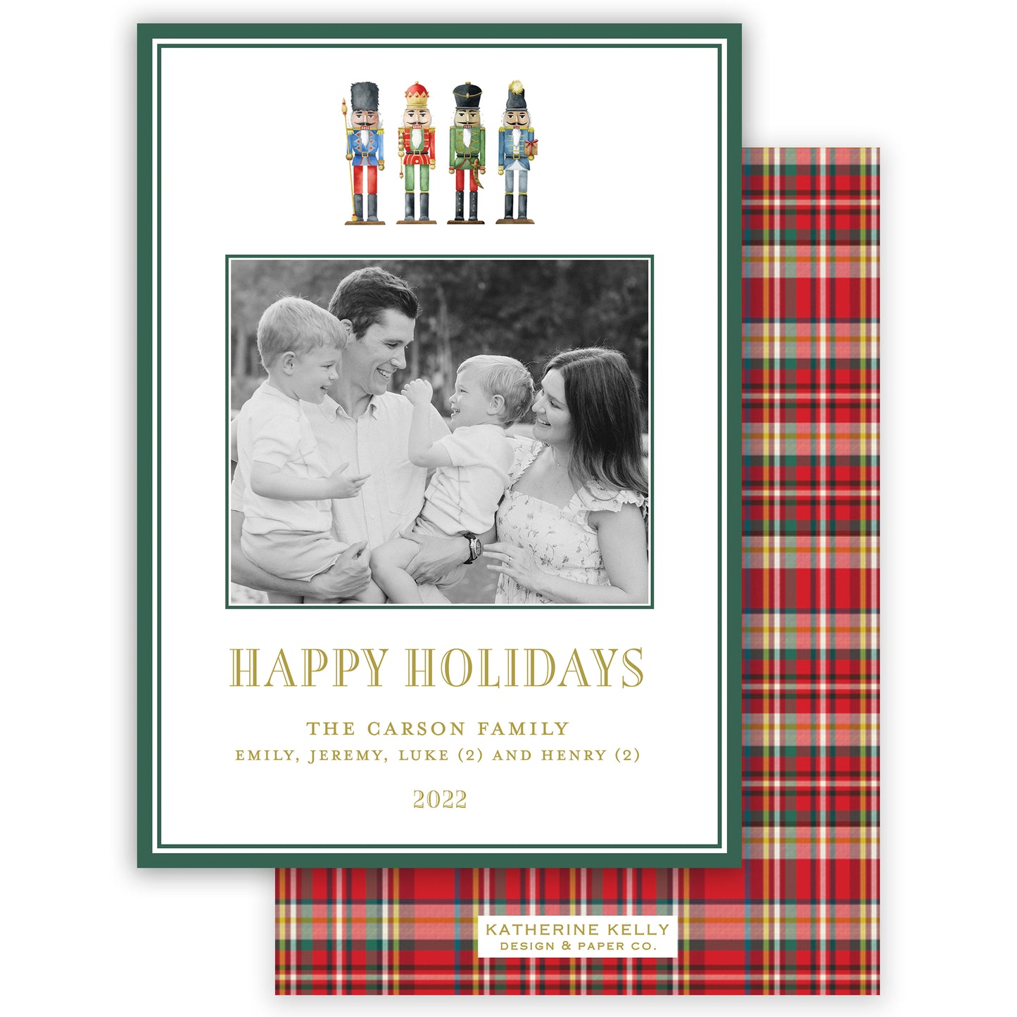 nutcracker green border portrait holiday card