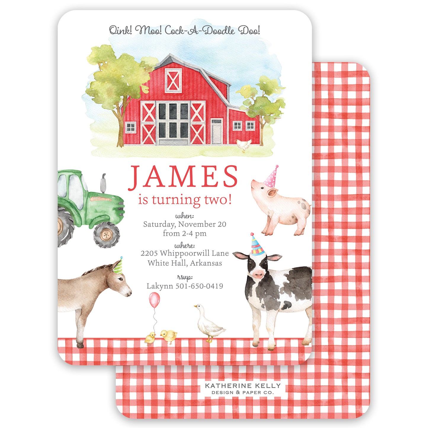 red farm animal birthday invitation