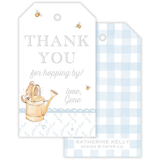 peter rabbit blue trellis party favor tag