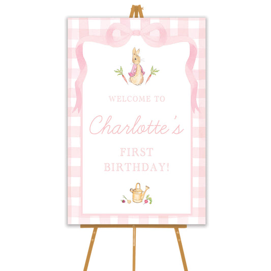pink peter rabbit welcome sign