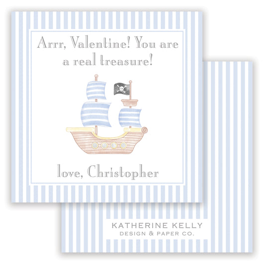 blue pirate ship valentine printable