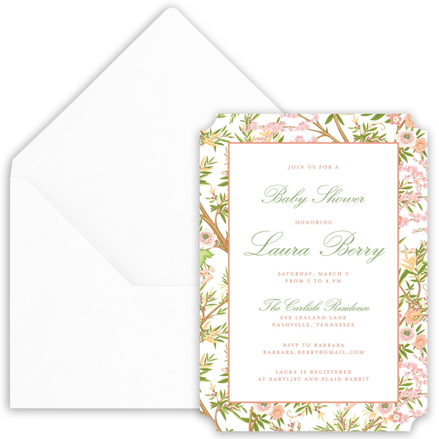 peach chinoiserie shower invitation