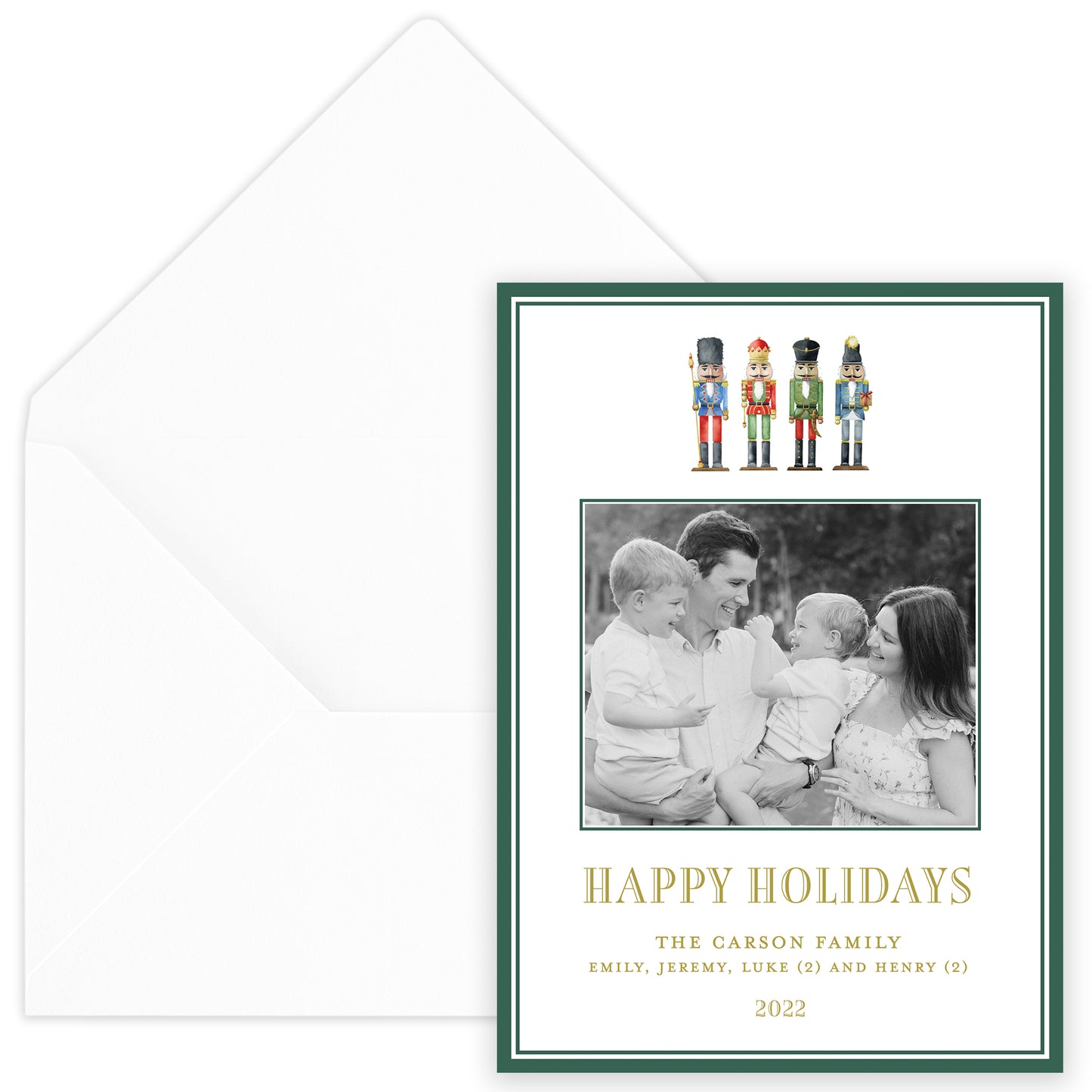 nutcracker green border portrait holiday card