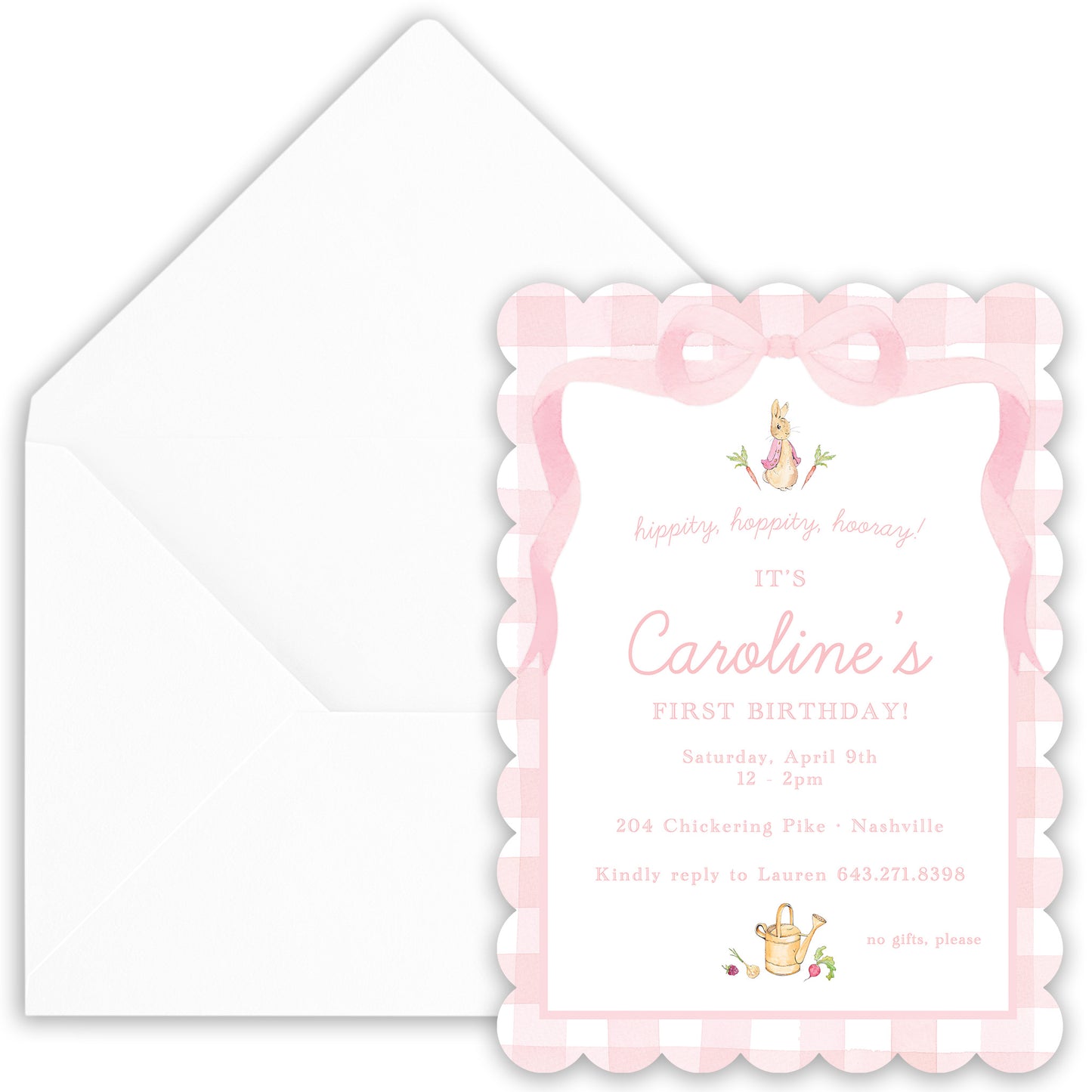 pink peter rabbit birthday invitation