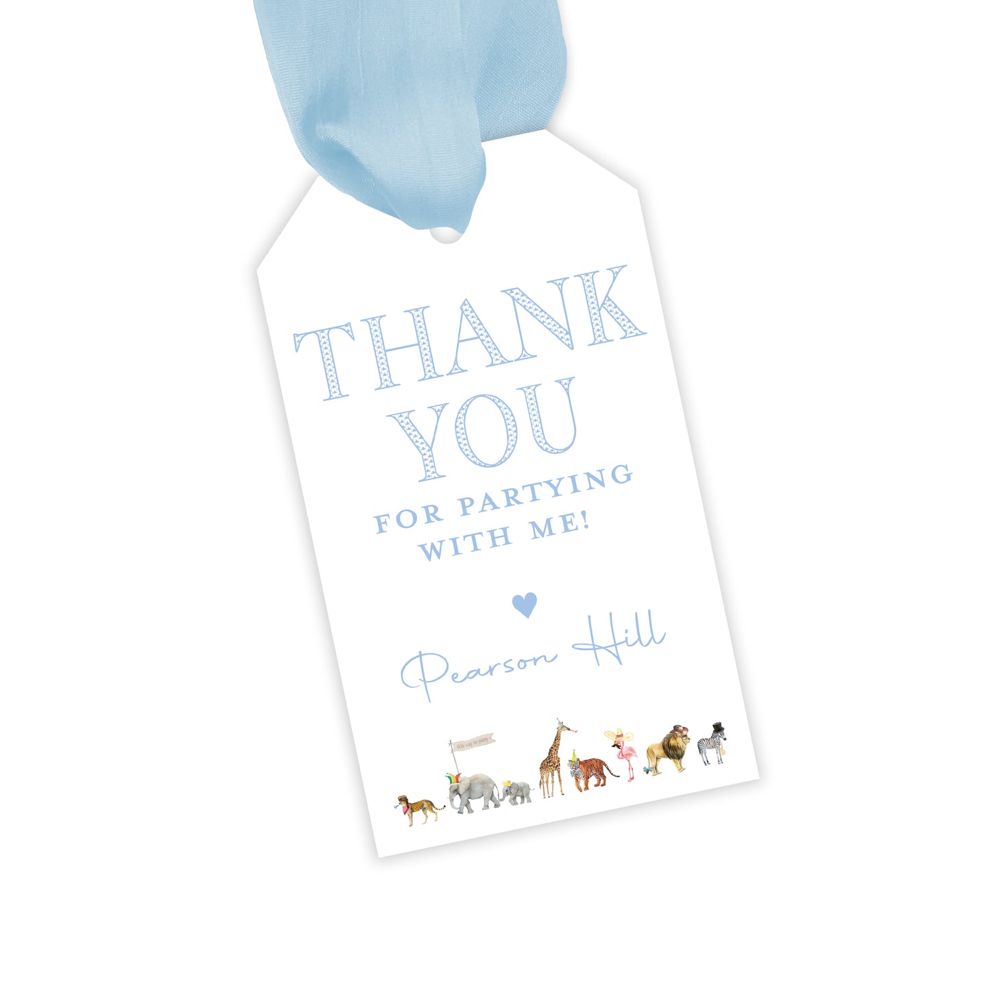 blue party animal party favor tag